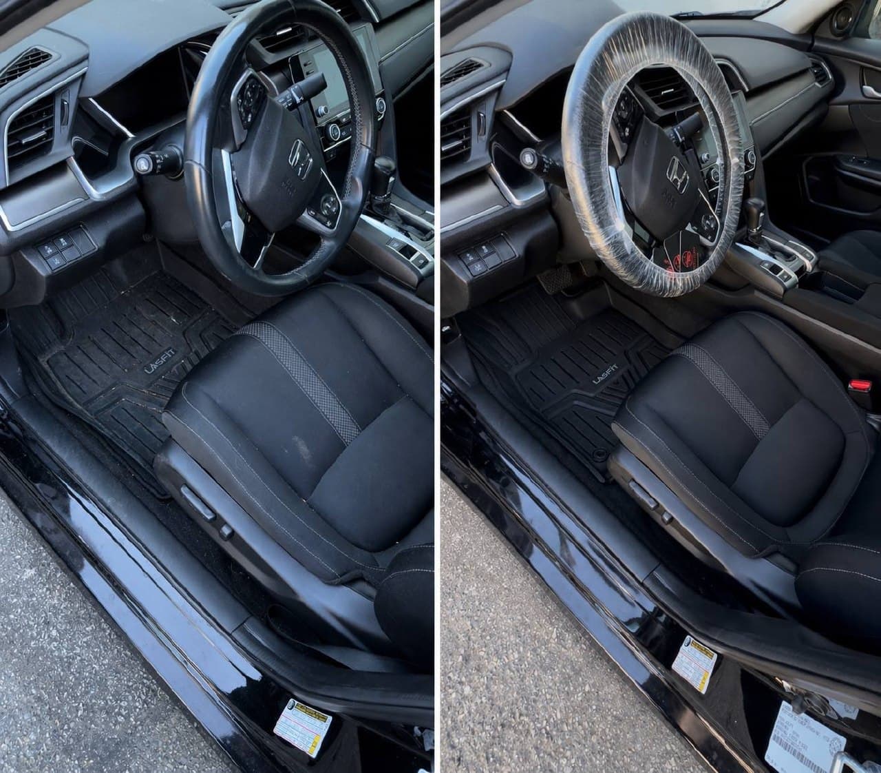 Moderate-condition Honda Civic interior — before and after mobile detail in Vancouver, typical daily-driver buildup